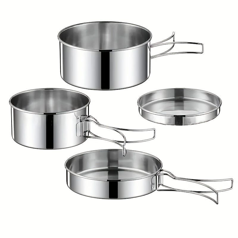 4pcs Stainless Steel Cookware Set Lightweight Cooking Kit for Camping
