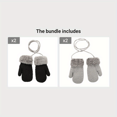 Kids Warm Knitted Gloves Double Layer Padded Thick Winter Outdoor Gloves