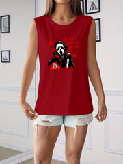 Halloween Cartoon Print Tank Top Sleeveless Crew Neck Summer Top