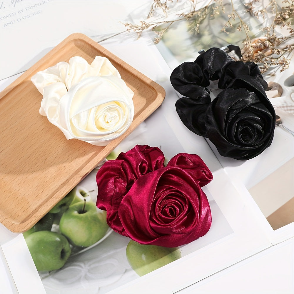 Solid Rose Silk Scrunchie Ponytail Holder Hair Band