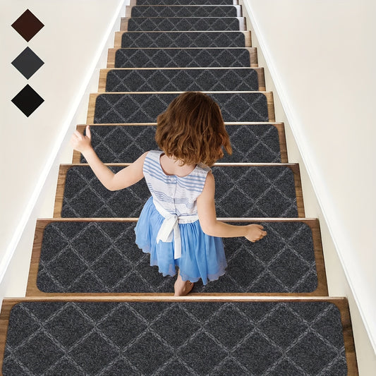 15pcs Stair Treads Carpet Non Slip Indoor Wood Stair Rugs 20 X 76 Diamond Gray