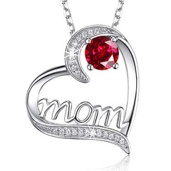 Heart Shape Rhinestone Mom Pendant Necklace Mother's Gift For Women