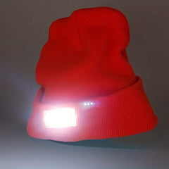 LED Light Beanie Hat Warm Solid Knitted Hat Unisex Outdoor Fishing Hiking
