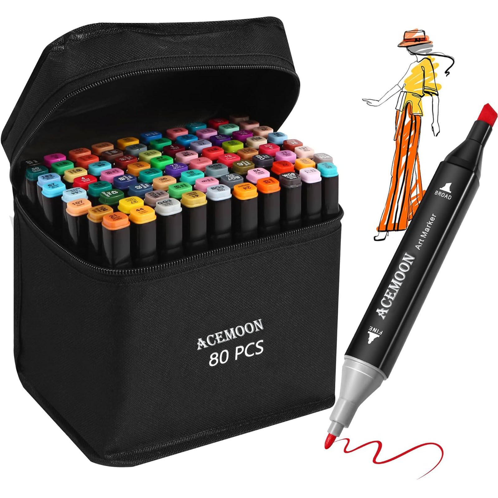 80 Coloring Pens Alcohol Markers Graffiti Pens with Bag
