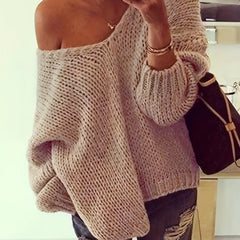 Casual V Neck Knitted Top Long Sleeve Pullover Sweater