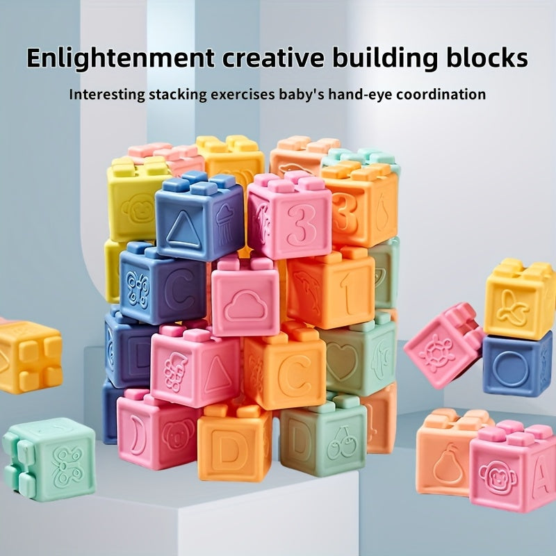 Soft Rubber Building Blocks for Infants, Colorful Stacking & Nesting Toys