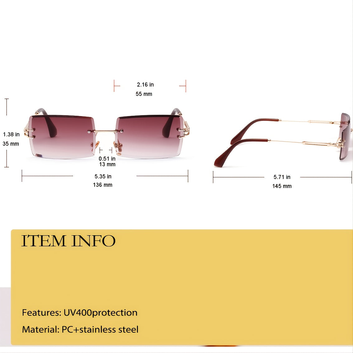Rimless Square Sun Shades for Women - UV400