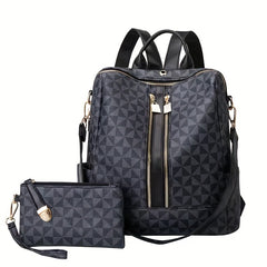 2pcs Large Capacity Backpack Wristlet Purse Set Plaid School Backpack Travel Bag