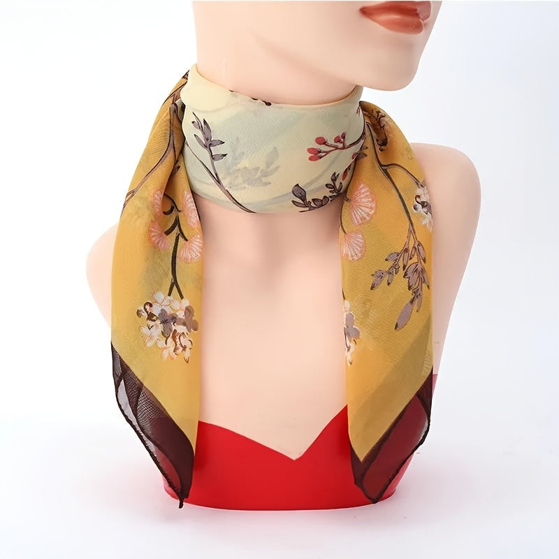 Vintage Flower Print Chiffon Scarf Women's Necktie
