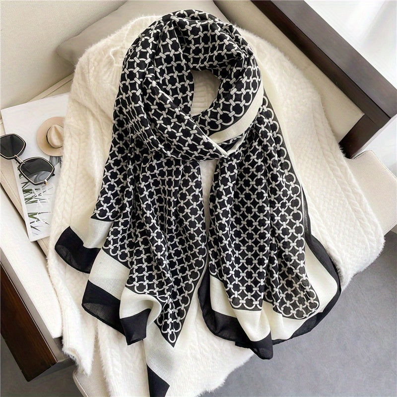 Geometric Ring Print Scarf Casual Block Shawl