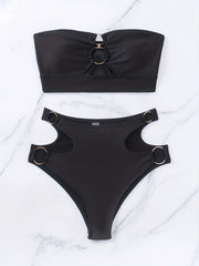 Ring Linked Bandeau Bikini Set Solid Two Piece Swimsuit
