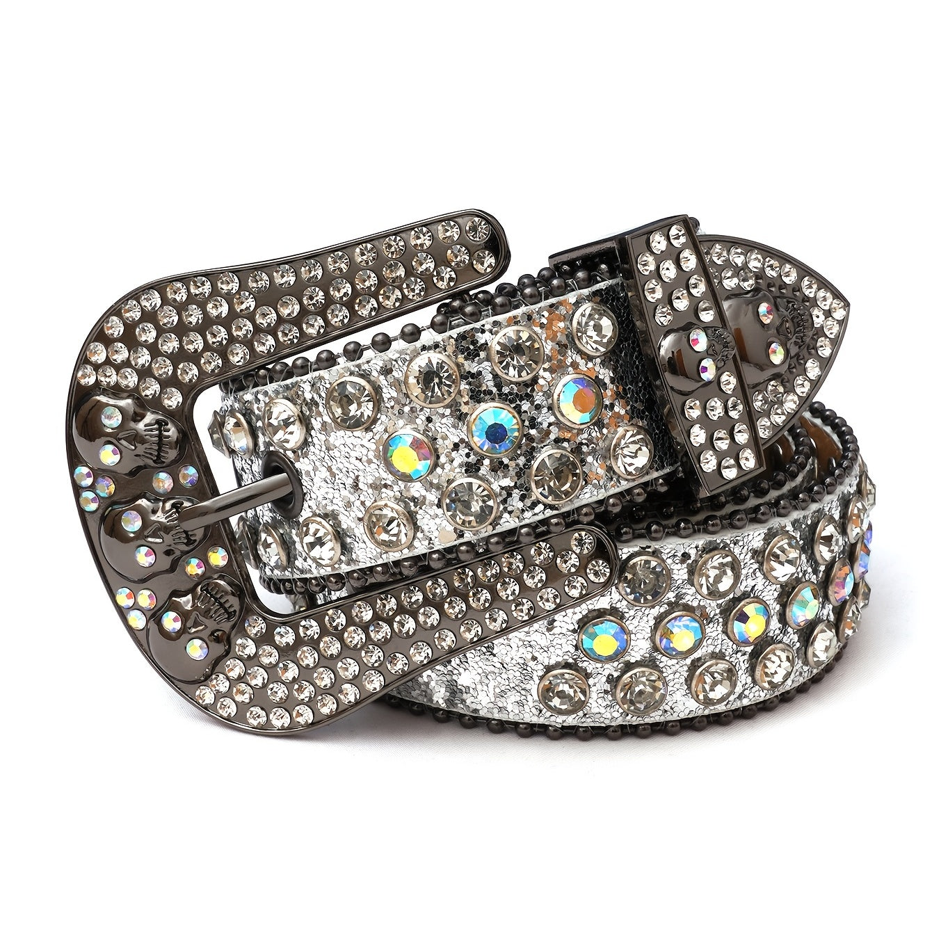 Punk Skull Rhinestone Belt Western Cowgirl Bling Studded PU Leather Y2K