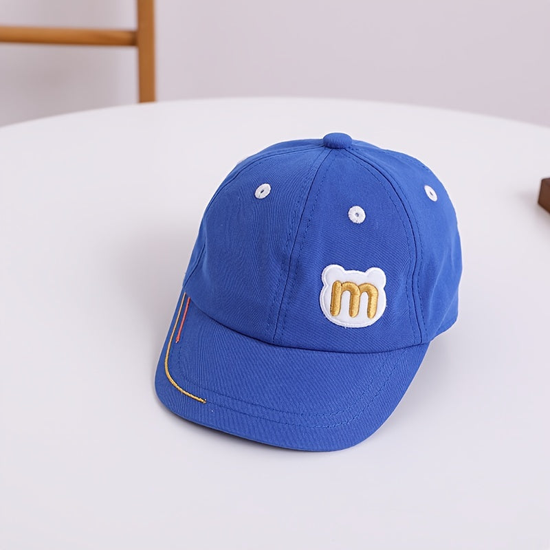 Kids Sunshade Baseball Cap w/ M Letter Bear Head, Adjustable, Breathable