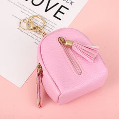 Leather Zip Tassel Coin Purse Earphone Bag Keychain Pendent