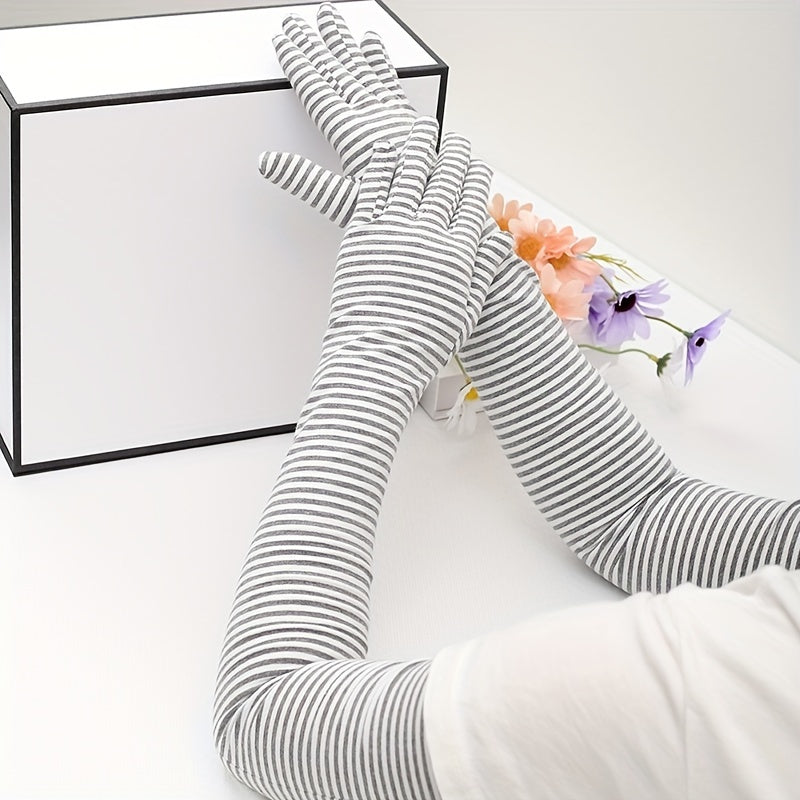 Stripe Sunscreen Gloves Long Arm Elastic Gloves Full Fingerless UV Protection