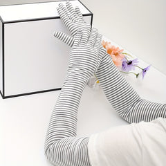 Stripe Sunscreen Gloves Long Arm Elastic Gloves Full Fingerless UV Protection