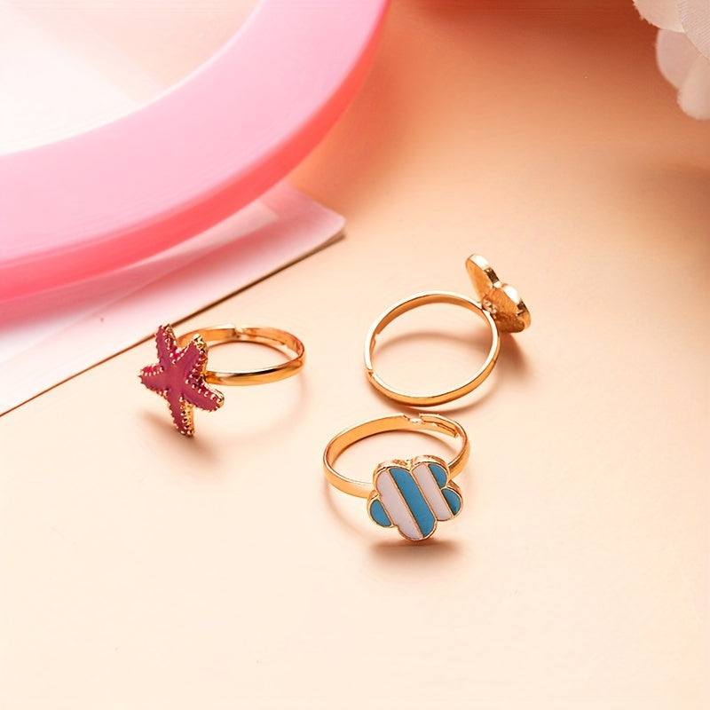10pcs Cartoon Alloy Ring Holiday Party Girls Accessories