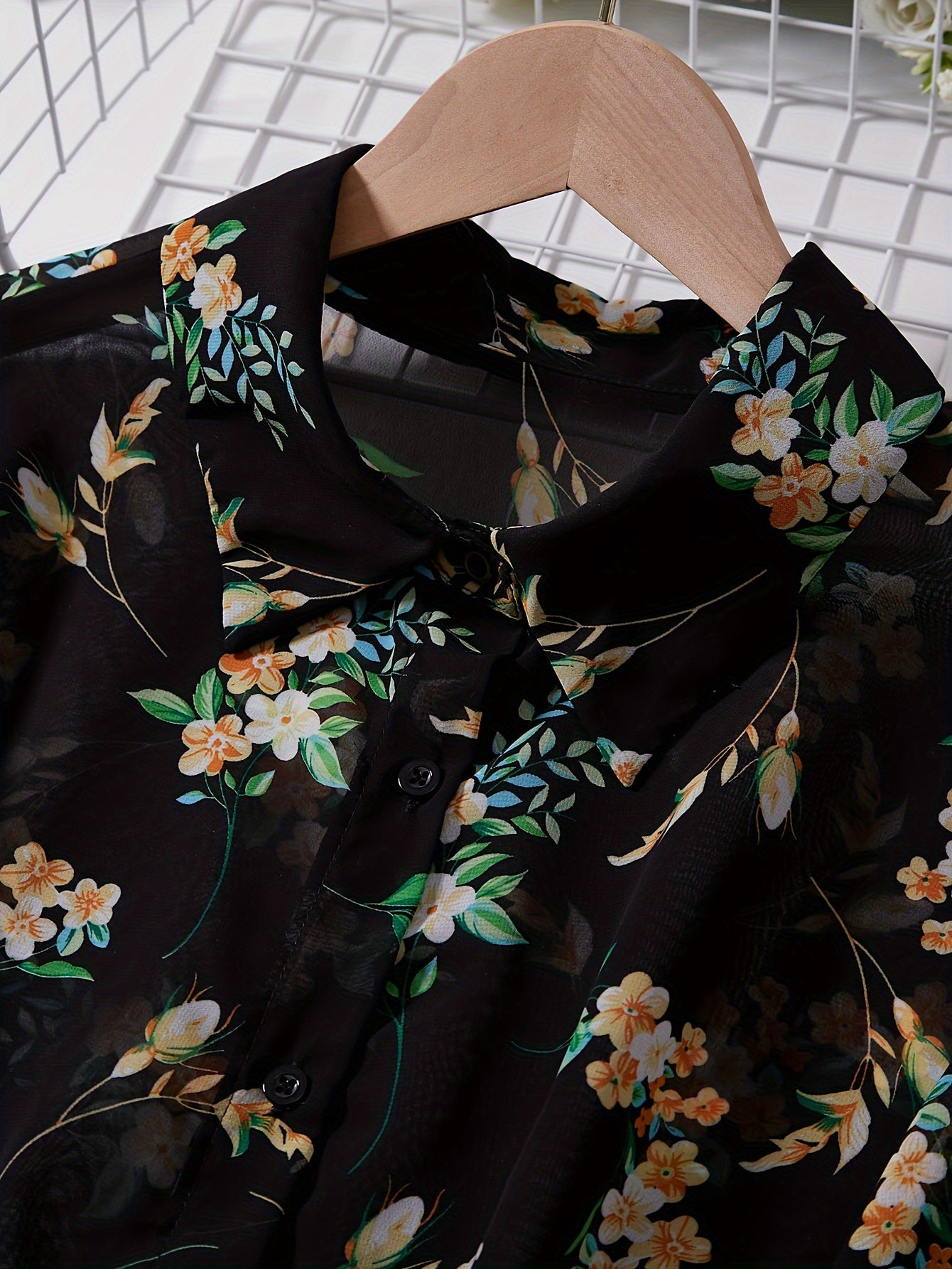  Floral Print Button Up Long Sleeve Blouse