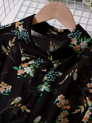  Floral Print Button Up Long Sleeve Blouse