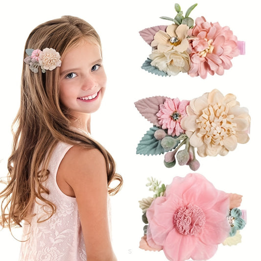 Girls Artificial Flowers Hair Clips Princess Hair Accessories
