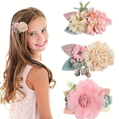 Girls Artificial Flowers Hair Clips Princess Hair Accessories