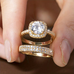 2pcs Shining Gemstone Promise Rings Silver Plated Dainty Jewelry