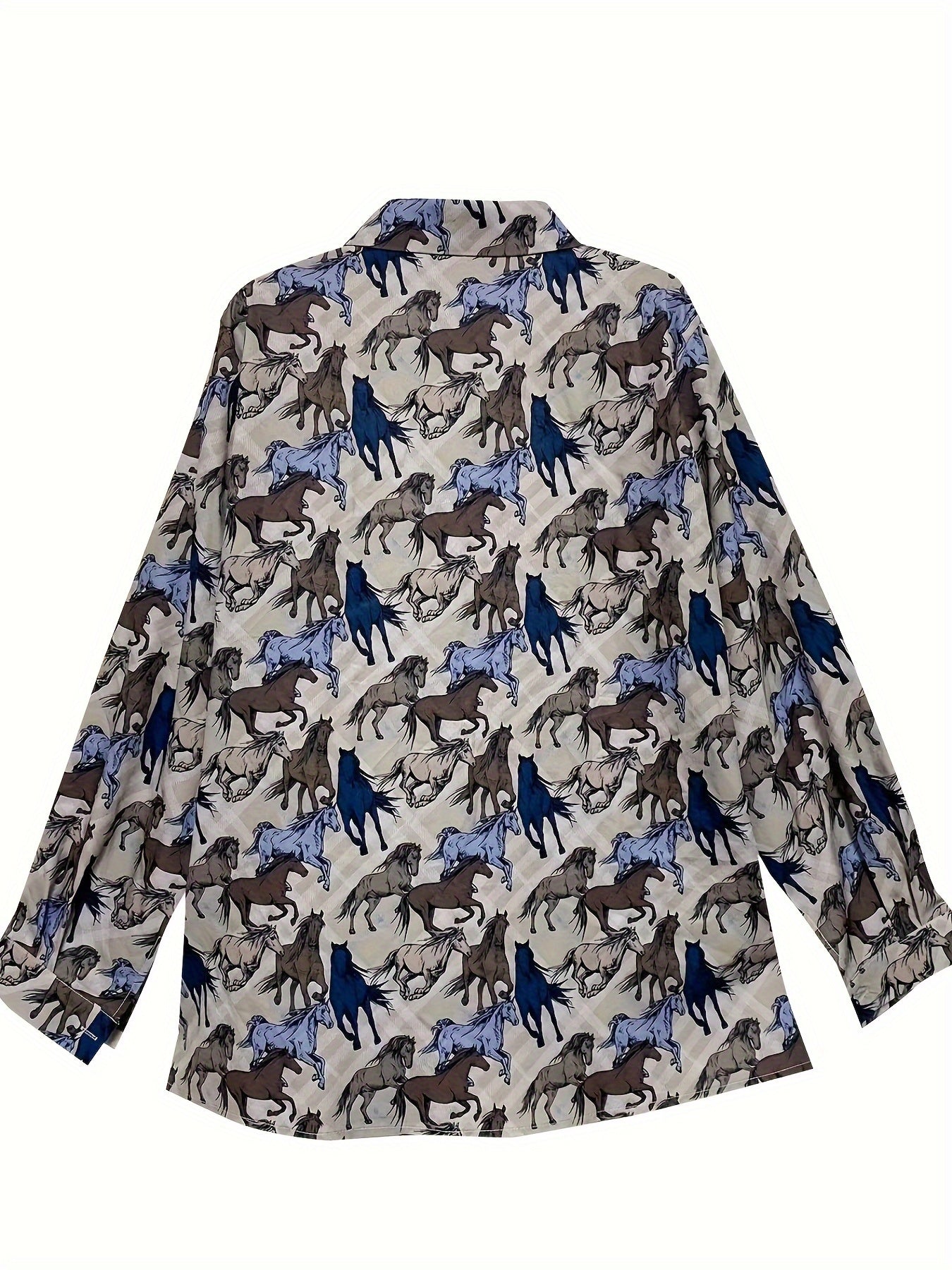  Horse Print Long Sleeve Casual Blouse