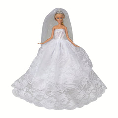 Doll Wedding Dresses w/ Crown Veil for 11.5in Doll