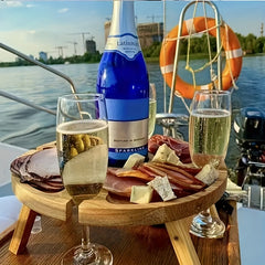 Foldable Wine Table Wooden Picnic Table With Wine Glass Holder