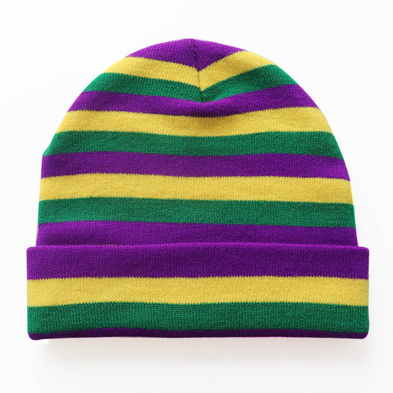 Knitted Striped Hats Purple Winter Cap