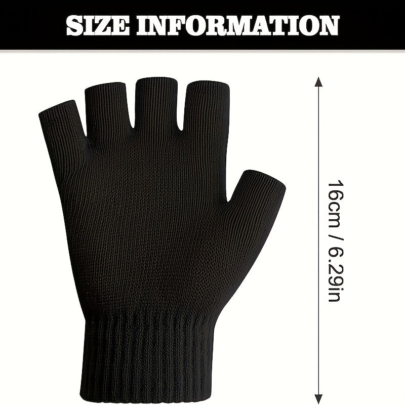2pairs Men's Winter Fingerless Gloves Knitted Typing Half Finger Gloves