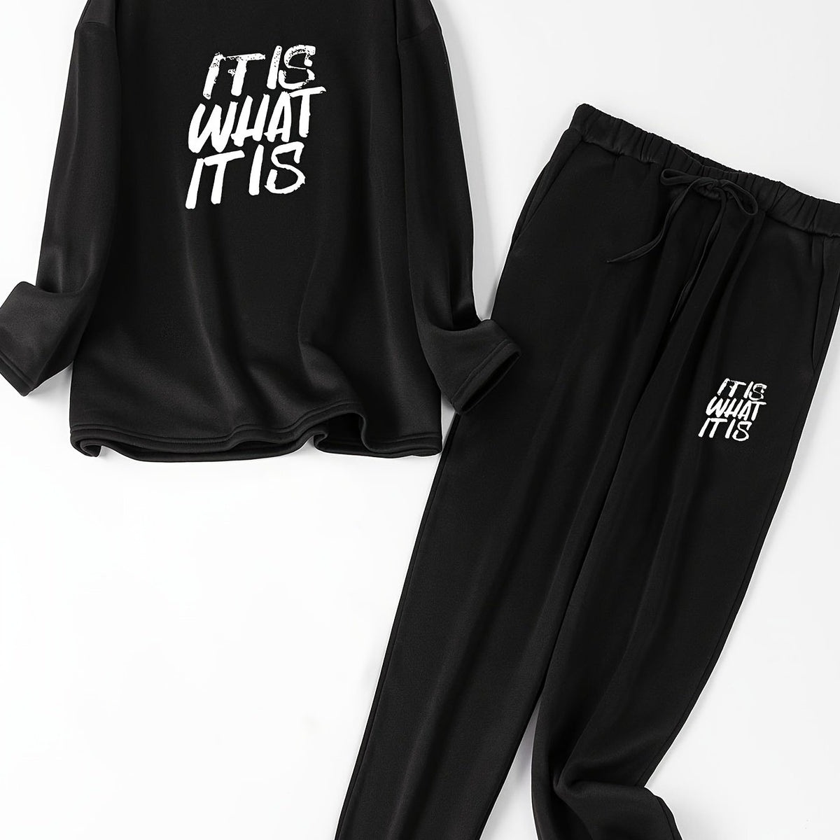 Women's Plus Size Slogan Print Fleece Lounge Set