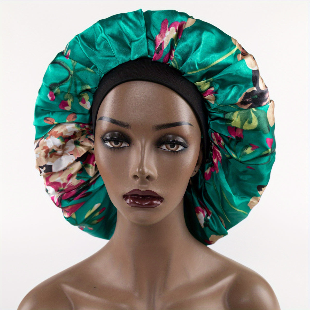 Green Flower Print Bonnet Satin Hair Bonnet Women Turban Cap
