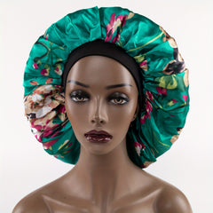 Green Flower Print Bonnet Satin Hair Bonnet Women Turban Cap