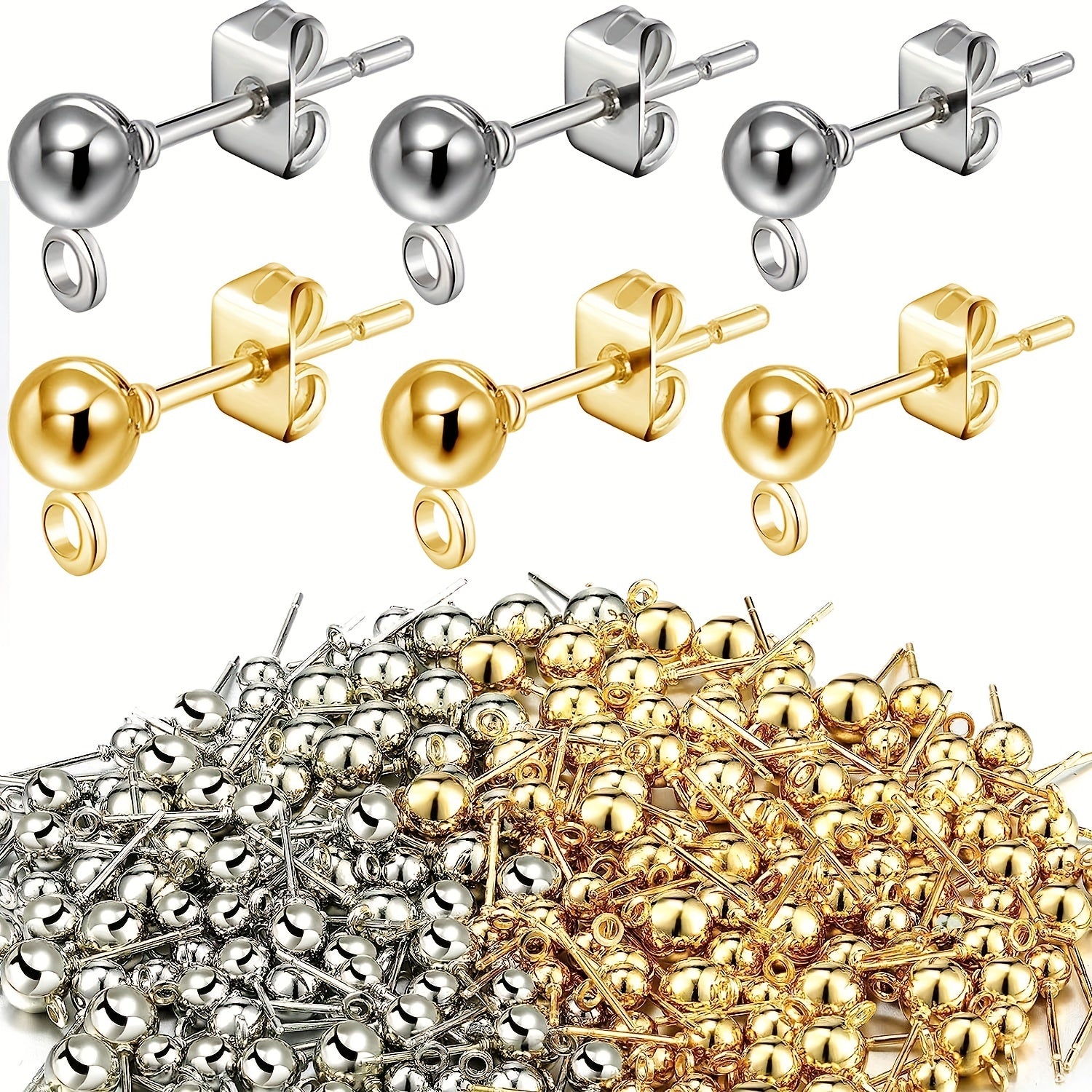20pcs Ball Post Earring Stud Set With Butterfly Earrings Pin Back