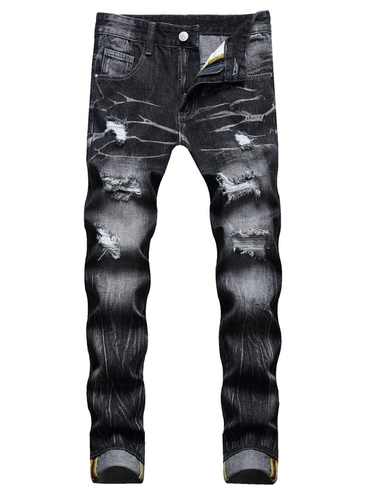 Men's Straight Leg Ripped Versatile Jeans
