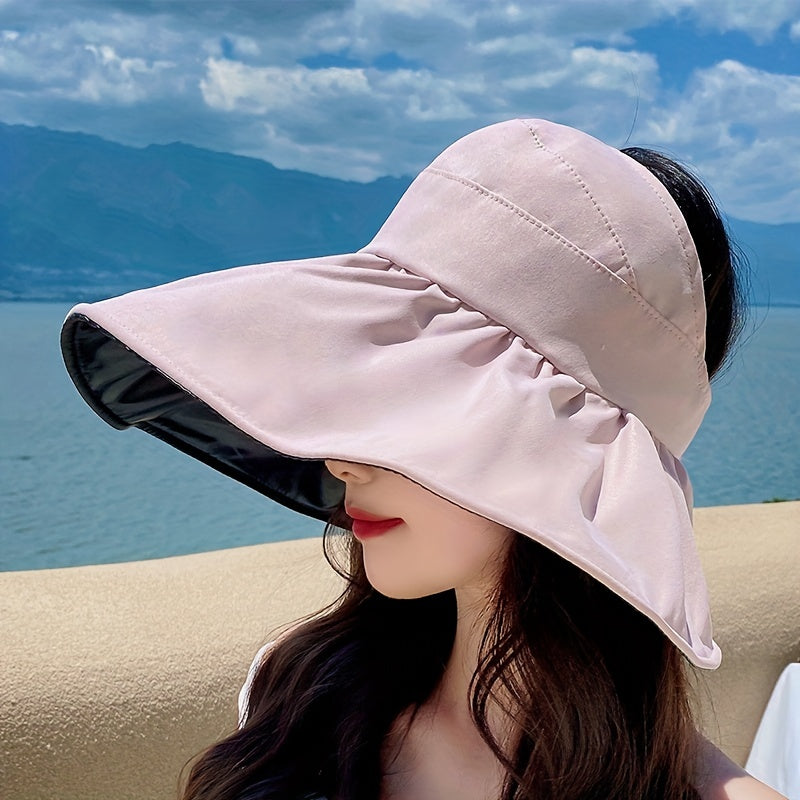 Wide Brim Ponytail Visor Hat UV Protection Travel Beach Sun Hat