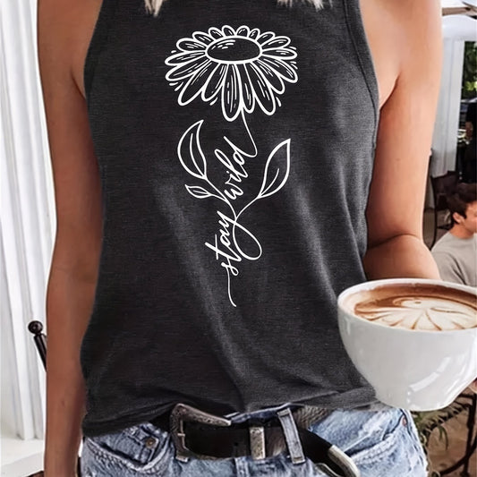 Flower & Stay Wild Print Tank Top Casual Top For Women