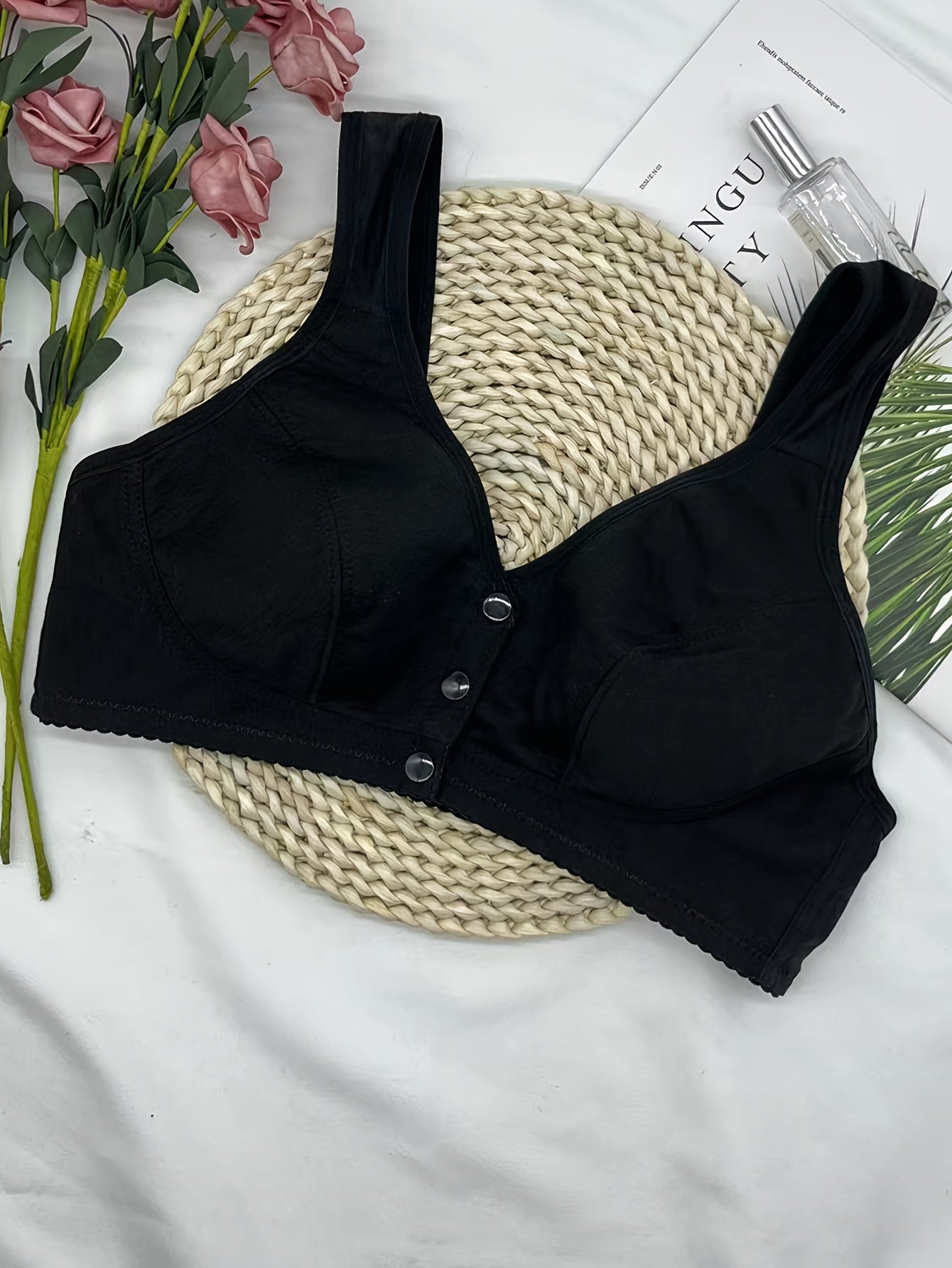 Front Buckle Wireless Bra Comfy & Breathable Wide Straps Bra
