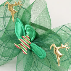 Christmas Mesh Head Piece Golden Elk Decor Green Fascinator Headband