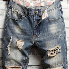 Men's Distressed Washed Denim Shorts for Summer