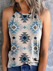  Southwestern Print Tank Top Round Neck Casual Slight Stretch