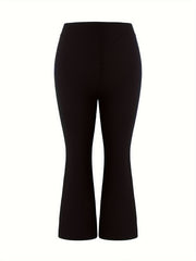  Solid Flared Leg Stretch Trousers