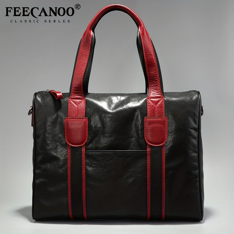 Men's Leather Briefcase Shoulder Bag for Travel Business