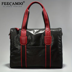 Men's Leather Briefcase Shoulder Bag for Travel Business