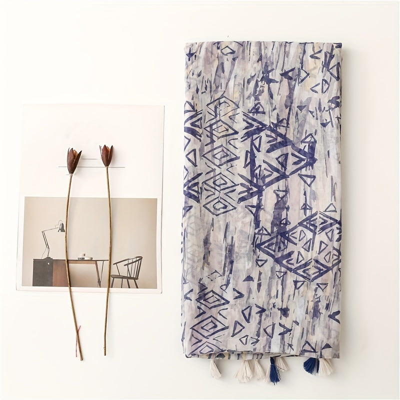 Geometric Tie Dye Print Scarf Lightweight Breathable Sunscreen Fringed Shawl