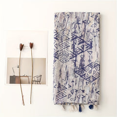 Geometric Tie Dye Print Scarf Lightweight Breathable Sunscreen Fringed Shawl