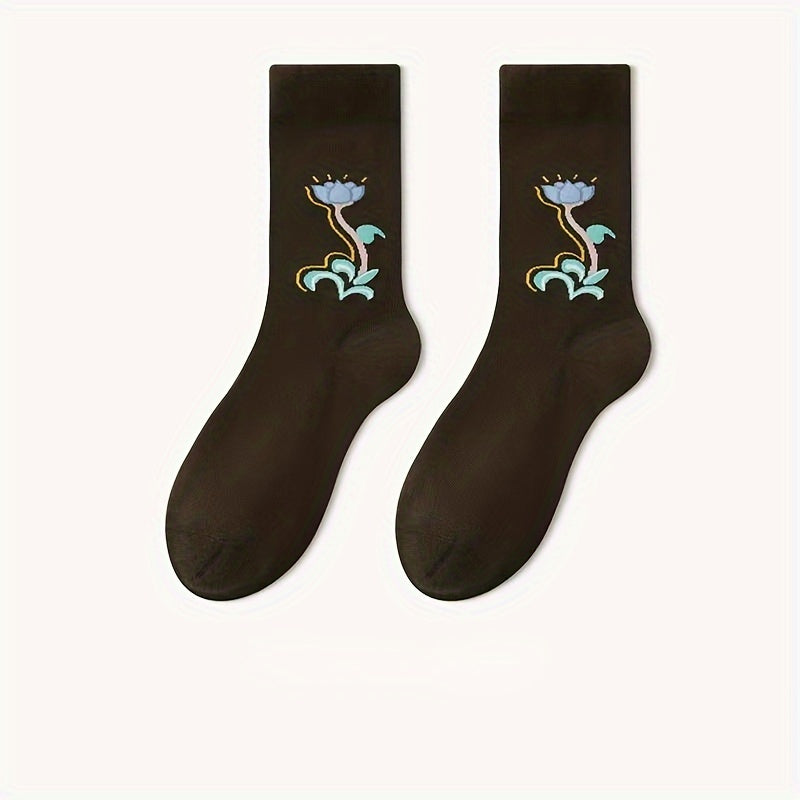 5 Pairs Graffiti Print Socks Comfy Mid Tube Stockings Women's Hosiery