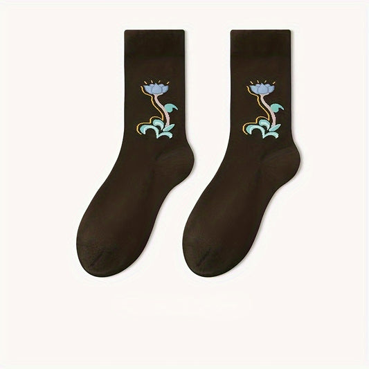 5 Pairs Graffiti Print Socks Comfy Mid Tube Stockings Women's Hosiery