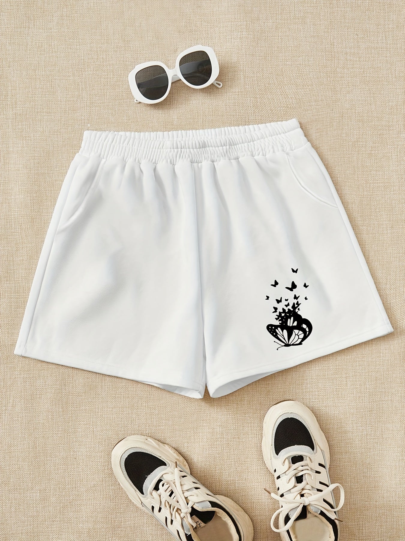 Girls Shorts Tiny Butterflies Print Casual Sweat Shorts Comfy Fit Elastic Waist